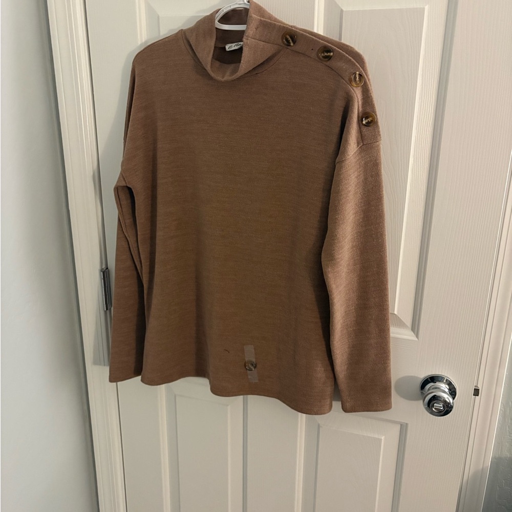 MACARON Tan Turtleneck Sweater with Button Accents